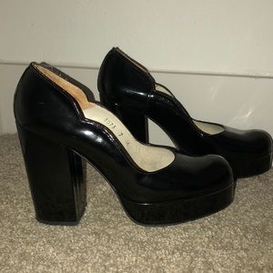 John Fluevog Black Patent Leather Platform Pumps